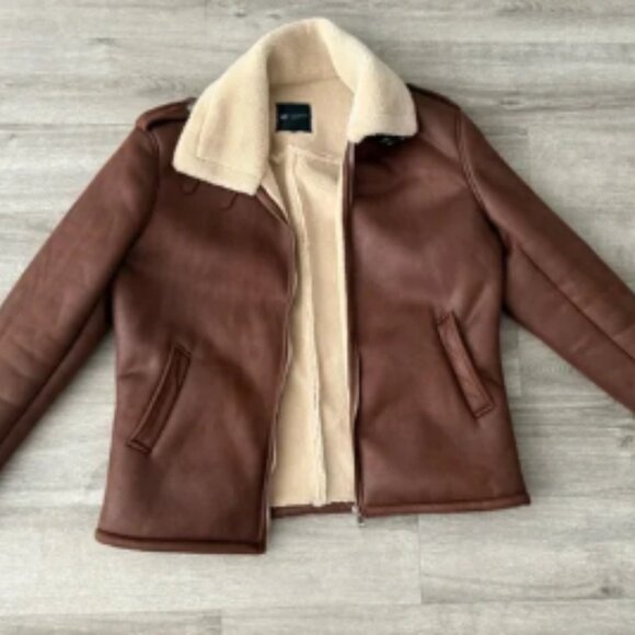Southern Gents Men's Brown Leather Jacket with Cream Lining size 42
